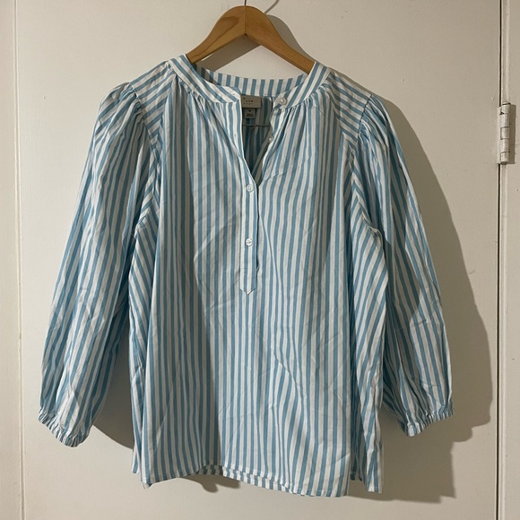 A New Day Balloon sleeve Striped Blue & White blouse top Size Medium - Picture 2 of 5